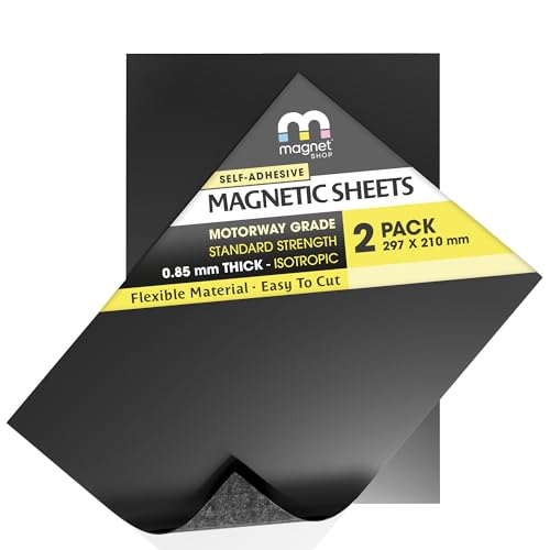2 A4 Autoadhesivo magnético Láminas 0.85mm Extra Adhesivo, Fuerte Flexible Placa Coche El Imán de Nevera Tienda
