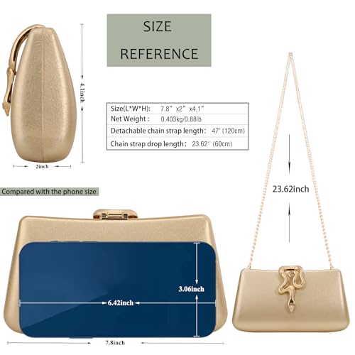 Image of Women's Formal Evening Clutch Purse Synthetic Leather with Snake Clasp, Detachable Strap for Wedding, Prom, Party