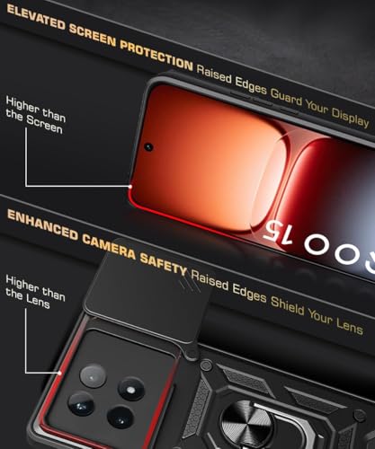 Image of Luxe Back Cover Compatible for iQOO 15 5G | D10 Tough Armor Case | Sliding Camera Shield | 360 Protection | Kickstand Ring Holder | Military-Grade Bumper Case - Black