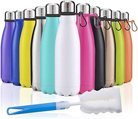 Sunlotus Metal Water Bottle Vacuum Insluated Water Bottle Stainless Steel Water Bottle Drink Flask Leak Proof Keep Hot Cold Drinks Reusable Thermo for Gym Sports(White)