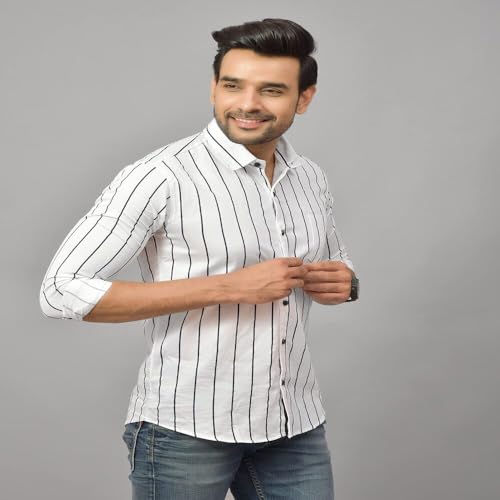 Image of Regular Fit Striped Lining Cotton Full Sleeve Casual Shirts for Men /Long Sleeves Cotton Striped, Cotton Shirt Crafted with Regular Sleeve, Comfort Fit & High-Performance for Everyday Wear