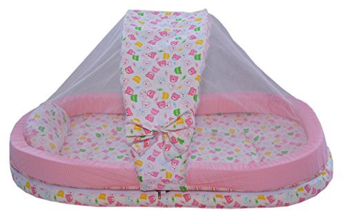 Amardeep Mattress with Mosquito Net with Bumper Guard 95 * 55 * 45 Cms XXL 0-2 yrs Pink Teddy