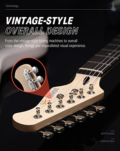 Donner E-Gitarre Set 39 Zoll mit Ahorn Griffbrett, E Gitarren mit Verstärker, Tasche, Capo, Gurt, Saiten, Tuner, Kabel und Plektren (Weiß)