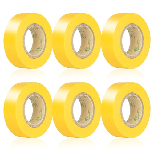 Image of Yellow Electrical Tape, UL Approved, Industrial Grade Vinyl Electrical Insulating Tape, Electric Tape for Improvement Electrical Equipment, 0.7in X 33ft(6 Pack)