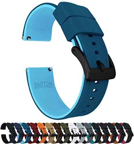 Image of BARTON Elite Silicone Watch Bands - Black Buckle Quick Release - Choose Strap Color & Width - Two Tone Blue (Flatwater) 19mm