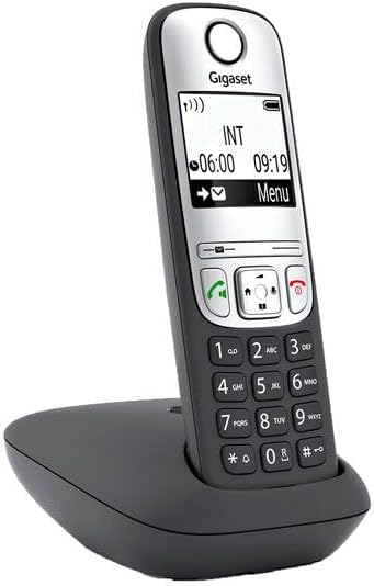 角度付き view of the Gigaset A690 handset in its charging base.