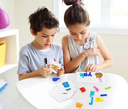 BMAG Wooden Educational Alphabet Matching Letter Puzzle Games, Seeing and Spelling Skills ABC Flash Cards, Montessori Reading Blocks Developmental Toys for Toddlers Boys Girls Age 3 4 5 6 7 Years