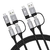 Veelink Multi USB Kabel 2 Stück 4 in 1 Kabel mit USB Typ C Kabel und Micro USB Ladekabel Nylon 1M für Android Galaxy S10 S9 S8 S7 S6 A50, Huawei P20, Sony, LG, Kindle