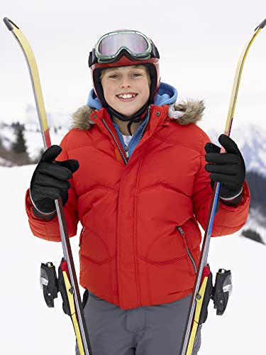 2 Pairs Kids Winter Ski Gloves, Waterproof Windproof Warm Gloves Cold Winter Gloves Unisex Warm Gloves For Boy Girl Skiing (Black, Blue,10-13 Years) #TOP5
