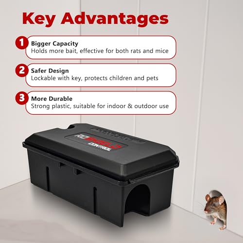 ROSHIELD - 2X PRE-BAITED Anti Rat Solution Kit | Pre Bait Box Rat Trap | indoor/Outdoor Fast & Safe Infestation Control | Rat Poisoning Super Strength | Rat Poisoning | READY -TO USE, 2 Pack - 4