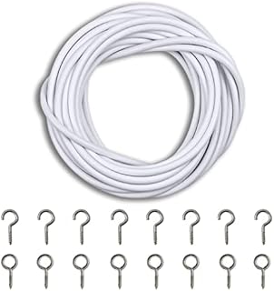 ZYBUX - 4 Metres Curtain Wire with set of 8 Hooks and 8 Eyes | Multi-Purpose Voile Curtain Cord Cable for Decorations | 4-Metre Curtain Wire Hooks and Eyes | Net Curtains for Windows | White | 1 Pack
