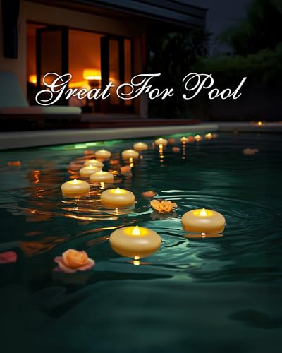 Image of Homemory 12 Pack 3 inch Flameless Led Floating Candles, 200 Hour Battery Operated Flickering Waterproof Tealights for Cylinder Vases, Centerpieces at Wedding, Party, Pool, Holiday (Ivory Base)
