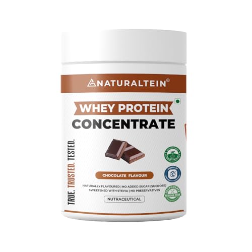 Image of NATURALTEIN Natural Whey Protein Concentrate Chocolate - 300 g | 21.8 g Protein per 30 g Serving | Naturally Flavoured | No Artificial Sweeteners | Soy-Free, Gluten-Free & Easy to Digest