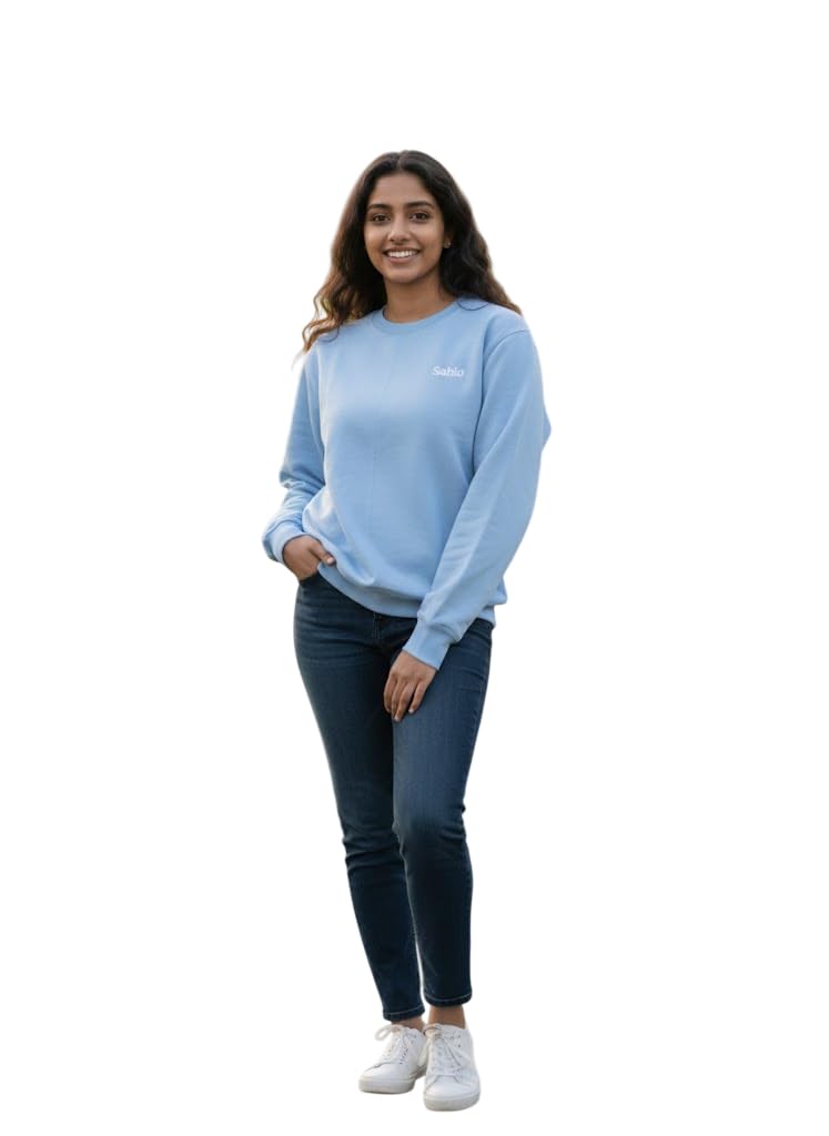 Women's Regular Fit Cotton Fleece Sweatshirt, Soft & Warm Winter Pullover, Crew Neck, Long Sleeve (in, Alpha, XL, Regular, Powder Blue)-image-2