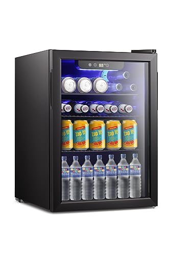 LAUREL CANYON 15 Inch Beverage Refrigerator-Mini Fridge, 2.9 Cu. Ft Champagne Cooler with Glass Door for Soda, Beer, Wine-for Home, Office, Bar, Metal