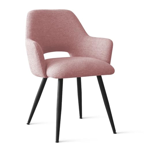 Image of Finch Fox Motel Luxurious Home Collection Upholstery Fabric Arm Dining Room Chairs in Pink Color with Black Metal Powder Coated Legs (Set of 4)