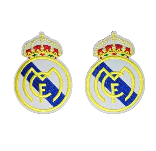 Parche Escudo de Equipo de Fútbol, para Planchar o Coser, 2 Unidades Termoadhesivas de 8cm x 6cm, Bordado, Madrid