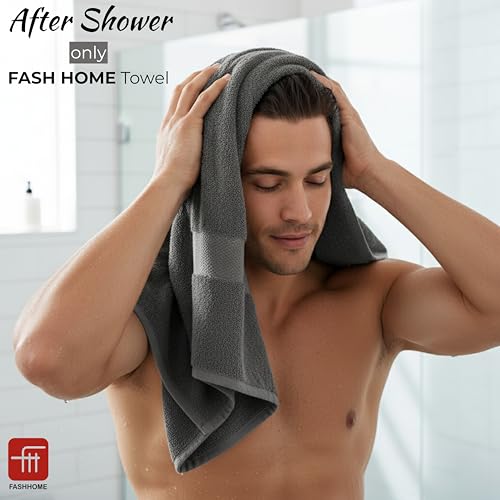 Image of Fash Home 600 GSM Combed Cotton Bath Towel 75x150 cm - Ultra Soft, Quick Dry, Highly Absorbent, Luxury Bathroom Towel, 1 Piece (Grey)
