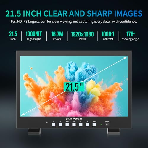Image of FEELWORLD FVM215 21.5 Inch 1000nit High Bright Production Broadcast Studio Monitor with Waveform LUT 8 Bit Color Depth 4K60Hz HDMI 3G SDI in and Out