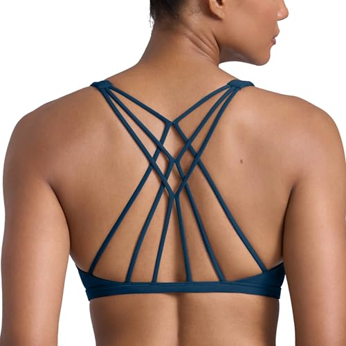 Image of CRZ YOGA Naked Feeling Criss-Cross Sports Bra | Light Support, Removable Pads, Yoga, Sleek, Strappy Back, Scoop Neck, for Women