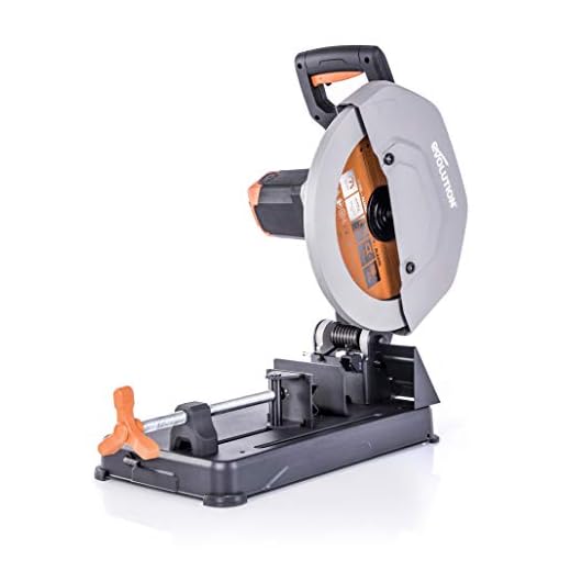 Evolution Power Tools Scie À Tronçonner Avec Lame Circulaire De 355 Mm Pour Une Coupe Multi-Matériaux, Couper Le Métal, Le Bois, Le Plastique, Capacité de Coupe de 120 x 120 mm, 0-45˚ Onglet, R355CPS