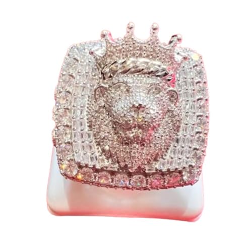 Phoenixjewel 5Ct Iced Out Diamond King Crown Lion Men Ring Initial Logo Letter Number Customized Timati Ring For Men 14K Gold Over 925 Silver Handmade Royal Lion Crown Ring Luxurious Championship Ring