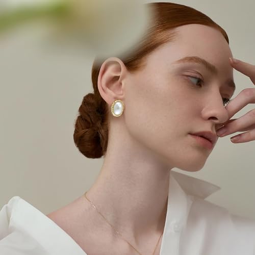 Pearl Stud Earrings, 14K Gold plated Large Pearl Earrings Gold Stud Earrings Handpicked Freshwater Cultured Hypoallergenic Large Pearl Earrings Jewelry Gifts for Her - AAA+ Quality3