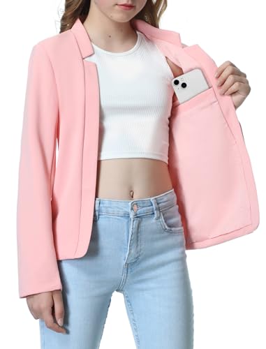 Image of Mebius Girls Blazer Jacket with Inner Pocket Long Sleeve Notched Collar /Lapel Collar Open Front Casual Kids Blazers Suit