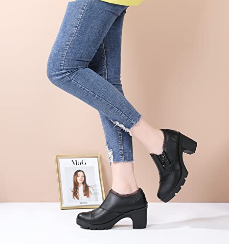 Dadawen Women's Casual Zipper Lace Platform Mid-Heel Square Toe Oxfords Dress Shoes Black Us Size 8 #TOP1