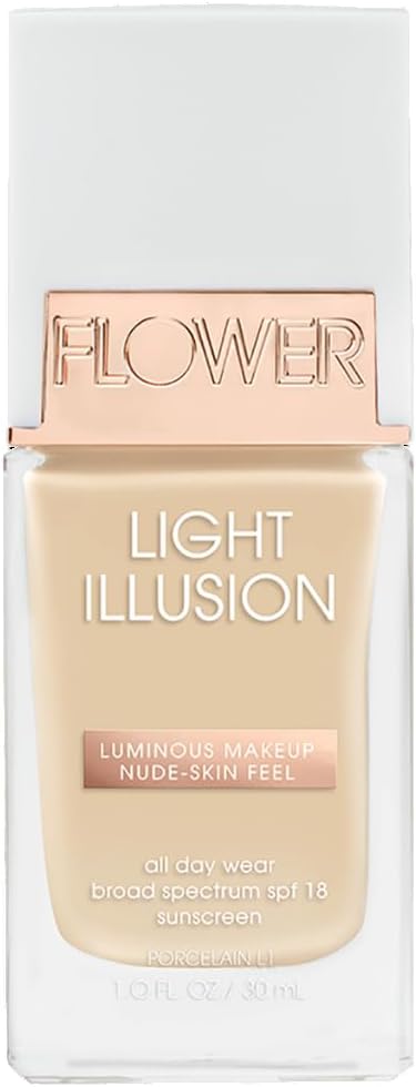Flower Beauty Light Illusion Foundation with SPF 18 - Liquid Foundation Makeup with Buildable Coverage & Breathable/Lightweight Formula - Natural Complexion (Porcelain)