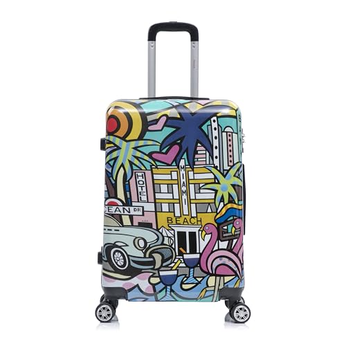 InUSA Miami Print Luggage with Spinner Wheels | Durable Lightweight Hardside Suitcase | Travel Bag with Handle and Trolley | 24-Inch Medium Checked luggage