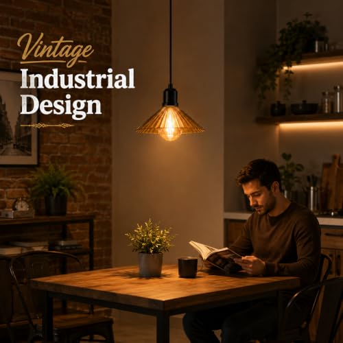 Image of XERGY Modern Pendant Ceiling Light Fixture, Black Hanging Lamp with Vintage Industrial Design for Living Room, Bedroom, Dining Room, Kitchen & Home Decor (Bulb Included)