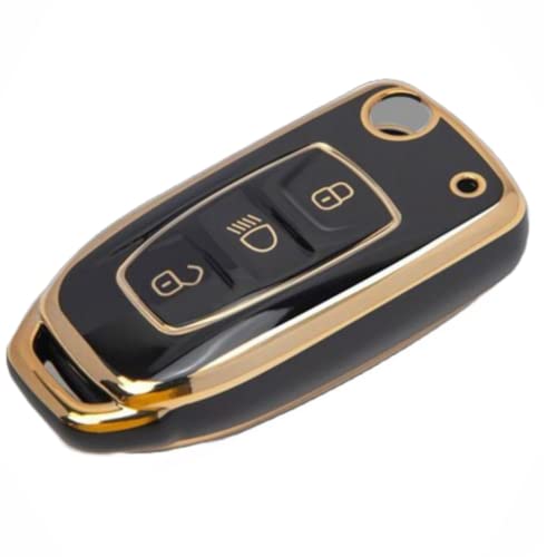 Image of TPU Car Key Cover Black & Golden Compatible for TATA Nexon, Punch, Altroz, Tigor, Tiago, Zets, Bolt, Hexa, Storme (TATA, 3 Button Flip Key)