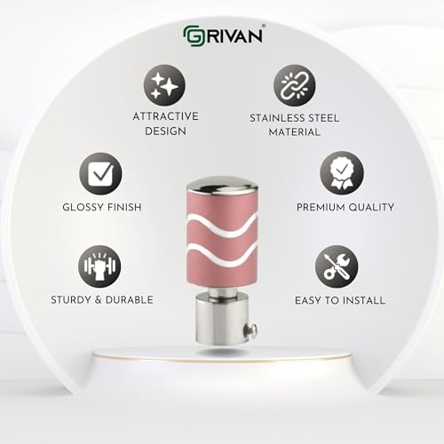 Image of GRIVAN Stainless Steel Curtain Holder Set for Door Window Wall Suitable for 1 Inch Rod Curtain Bracket Support Knobs Accessories (Pink, Pair of 5)