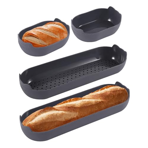 Welhammsae Baguette Bandeja para Hornear, 4 Pcs, Silicona Molde Pan, Molde para Hornear de Barra de Pan Francés Antiadherente, Perforada Francés Pan, 11.7 * 8.2 * 3.5cm, 24.7cm*8.5 * 3.5cm