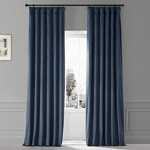 Image of HPD Half Price Drapes Signature Plush Velvet Blackout Curtains for Bedroom (1 Panel), 50W X 96L Hotel Black Out Curtains for Living Room, Thermal Insulated Blackout Curtains for Windows, Varsity Blue