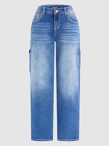 Flamingals Mid Rise Straight Leg Jeans for Women Multi Pocket Stretchy Baggy Boyfriend Jeans Trendy3