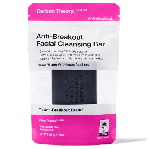 Carbon Theory Barra de limpieza facial con carbón activado y aceite de árbol de té orgánico, desintoxica y absorbe las impurezas de tu piel, natural, vegano y libre de crueldad, 100 g