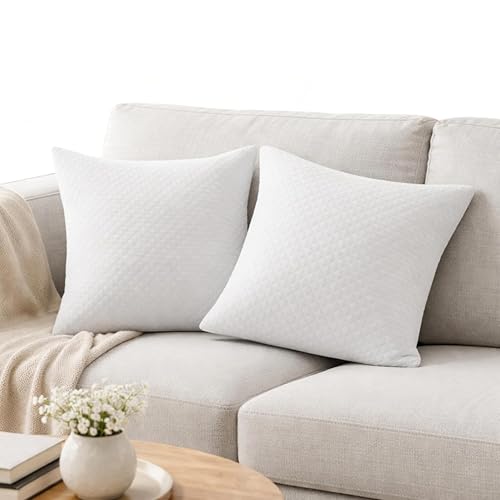 Image of Memory Foam Sofa Cushion Set of 2, Jacquard Cotton Cover, Breathable Mite Resistant Pillow for Office Chair Car Bed, Moisture Wicking, Machine Washable,40 x 40 x 15 cm,White