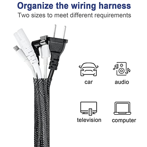 Besteek 50Ft - 1/2 Inch & 1/4 Inch Expandable Braided Cable Sleeve, Braided Wire Sleeving, Cable Wrap Mesh Wire Loom #TOP1
