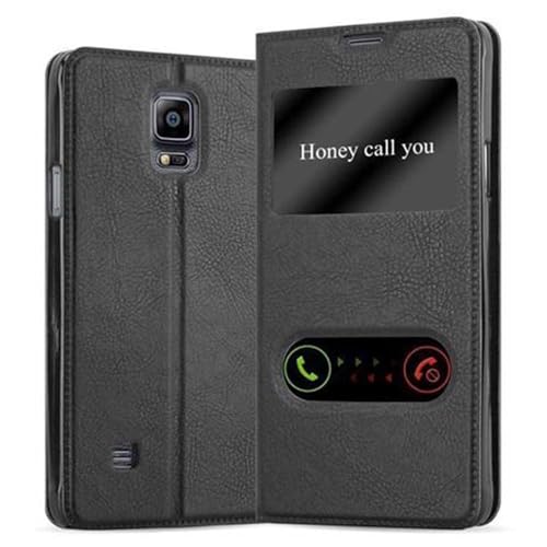 Cadorabo Funda Libro para Samsung Galaxy Note 4 en Negro Cometa - Cubierta Proteccíon con Cierre Magnético, Función de Suporte y 2 Ventanas- Etui Case Cover Carcasa