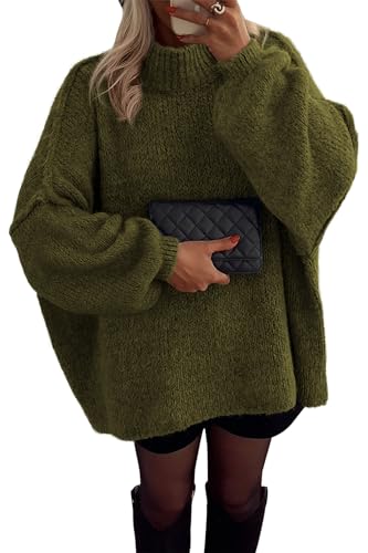 ATHMILE Womens Fall Fashion Oversized Sweaters Chunky Knit Mock Neck Long Sleeve Casual Trendy Pullover Winter Clothes 2026 Army Green