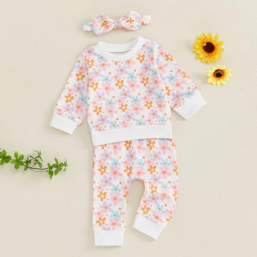 fhutpw Newborn Infant Baby Girl Clothes Floral Printed Sweatshirt Pants Set 3 6 9 12 18 24 Months Fall Winter Outfits2