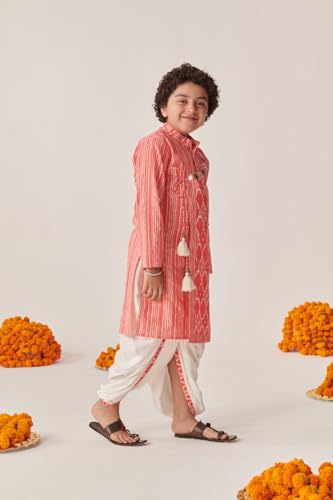 Pspeaches Boys Ethnic Motifs Printed Angrakha Kurta With Dhoti Pants (7-8Years)
