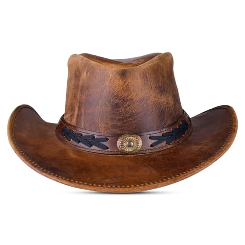 Image of HADZAM Leather Cowboy hat Shapeable into Outback hat, Australian Hats for Men & Women