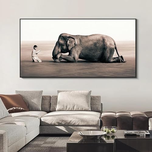 Peinture animaux garçon et éléphant cadre inclus 80x160
