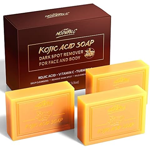 POP MODERN.C Kojic Acid Soap Turmeric Soap 3PCS for Face and Body Bath Soap Moisturizing Even out Tone Skin Vitamins C Soap for Acne Blackheads Remover 3x100g Christmas gift Cover