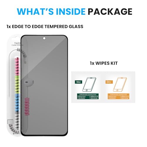 Image of FIRST MART Privacy Tempered Glass for Samsung Galaxy S24 FE With Cable Guard & Installation Kit | Anti-Spy 9H Screen Protector, Edge-to-Edge, Case-Friendly | Black