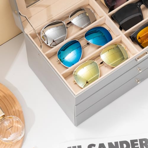image for ProCase 3-layer Sunglasses Storage Organizer, 18 Slots Leather Sunglas