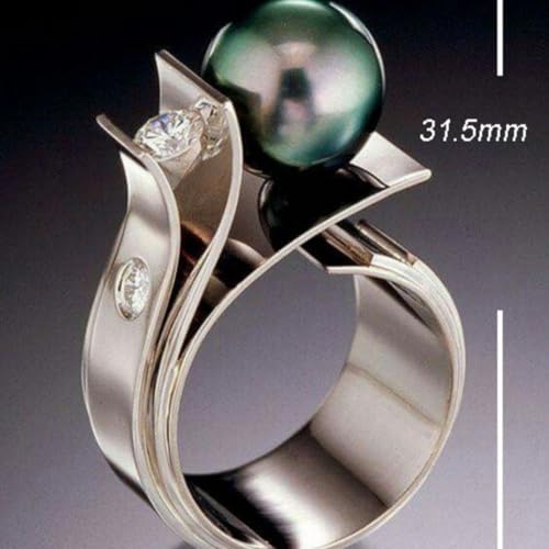 White Gold Plated Cubic Zirconia Statement Ring Green Pearl Personalized Accessory Ideal for Women's Daily Casual Wear Party Holiday Anniversary Love Jewelry Gift2